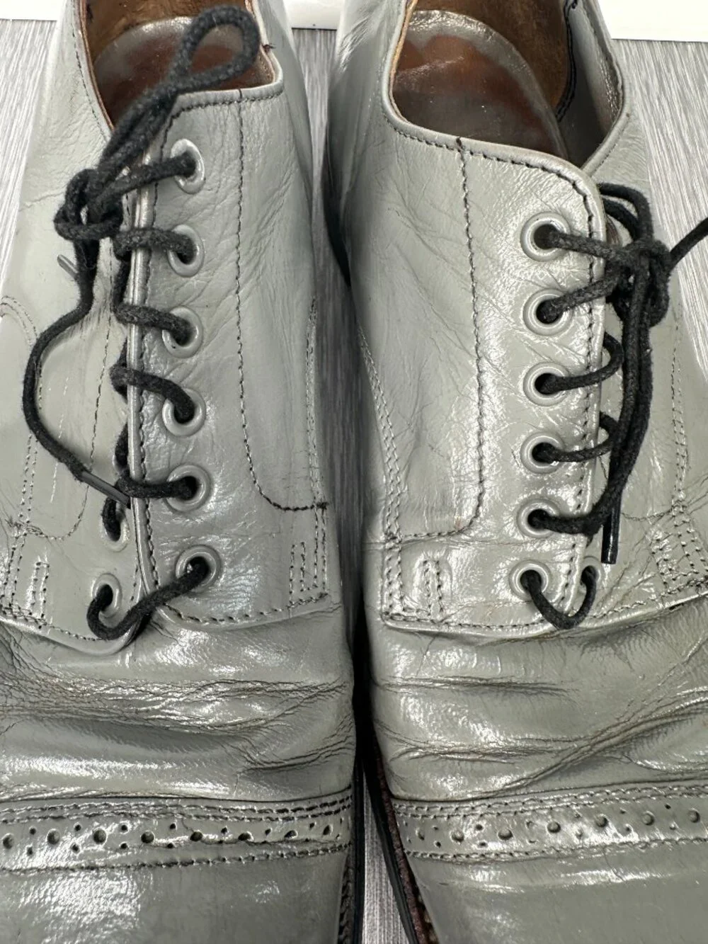 Stacy Adams Mens Grey Leather Lace Up Dress Shoes Size 13